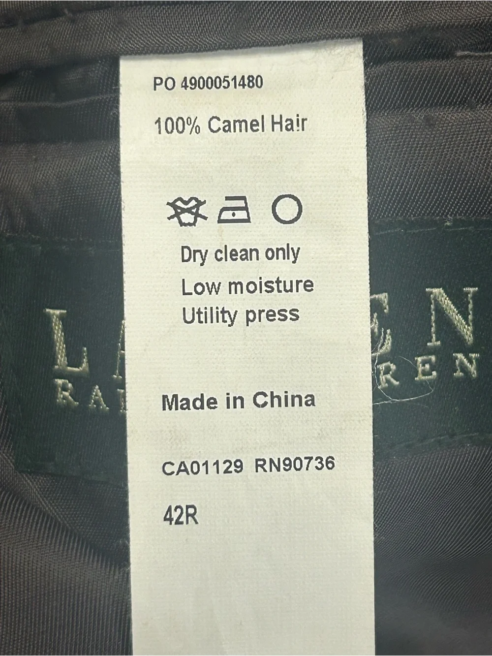 Lauren Ralph Lauren 100% Camel Hair Gray Two-Button Men's Sport Coat 42R
